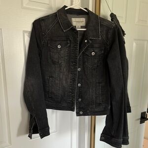 Pilcro by Anthropologie Faded Black Cropped Jean Jacket Denim Style Cropped